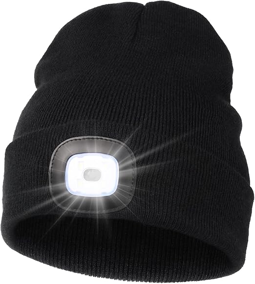 MELASA Beanie Hat with Light, USB Rechargeable Hands Free Headlamp LED Beanie