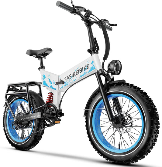 Sasikeibike 1500W Electric Bike for Adults Full Suspension,48/52v 20AH Folding E-Bike with 20" x 4.0 Fat Tire, Max 30+MPH & 70 Miles Electric Bicycle, UL Certified