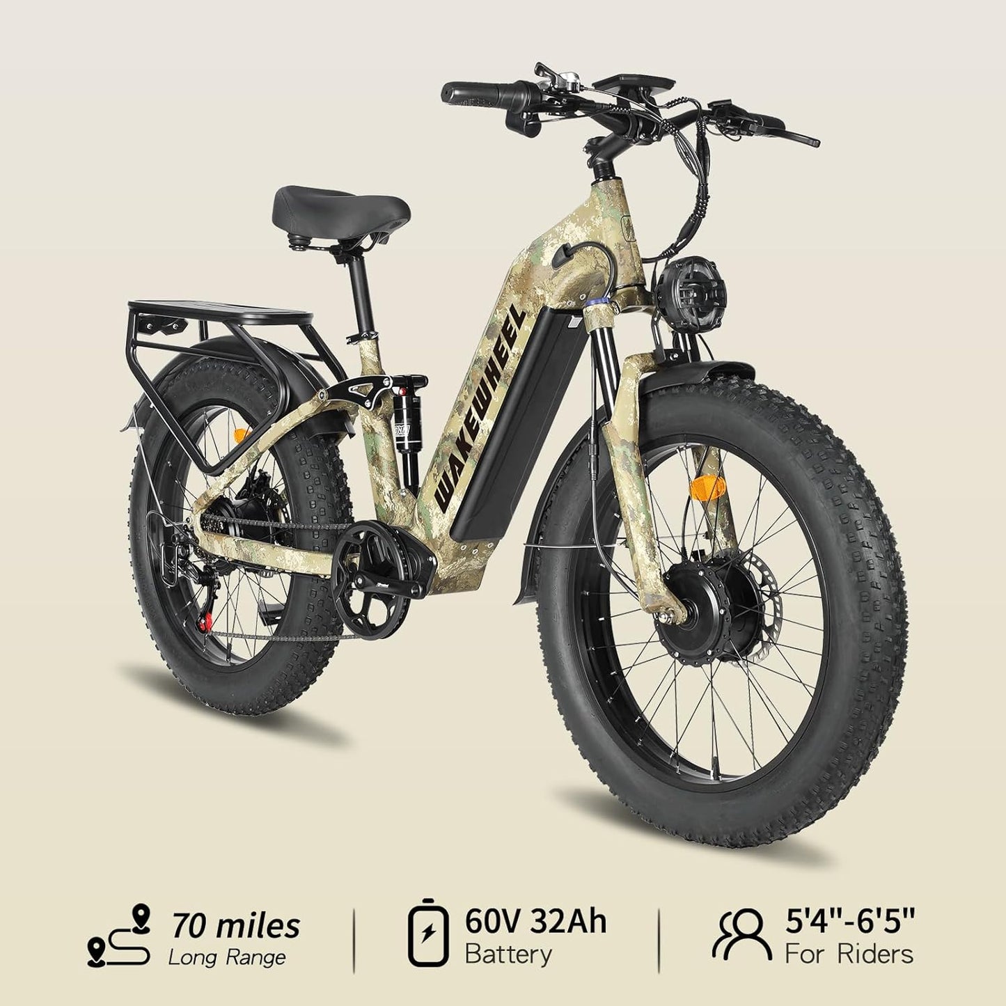 WakeWheel Oasis 5,000W Dual Motor, Fat-Tire Electric Bike