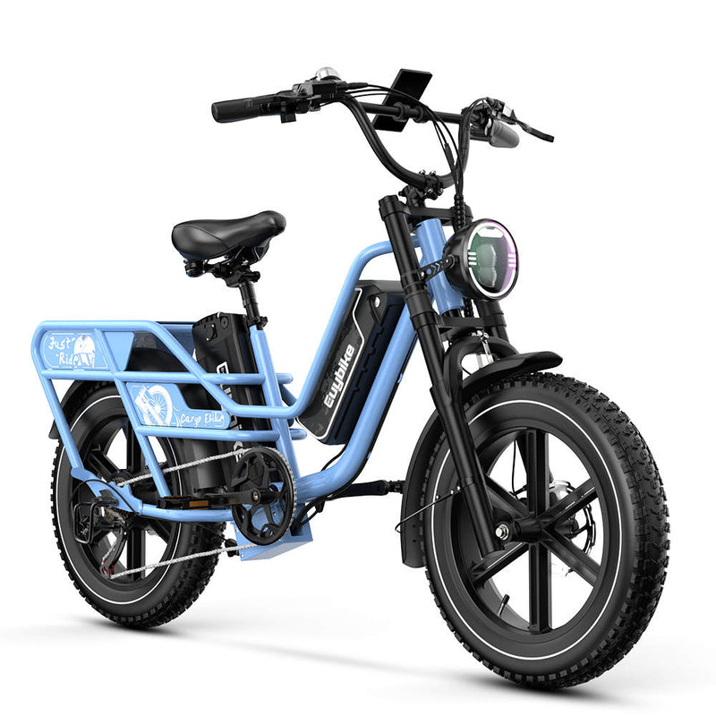 Euybike W1 Dual Battery Long Range Cargo Ebike Blue