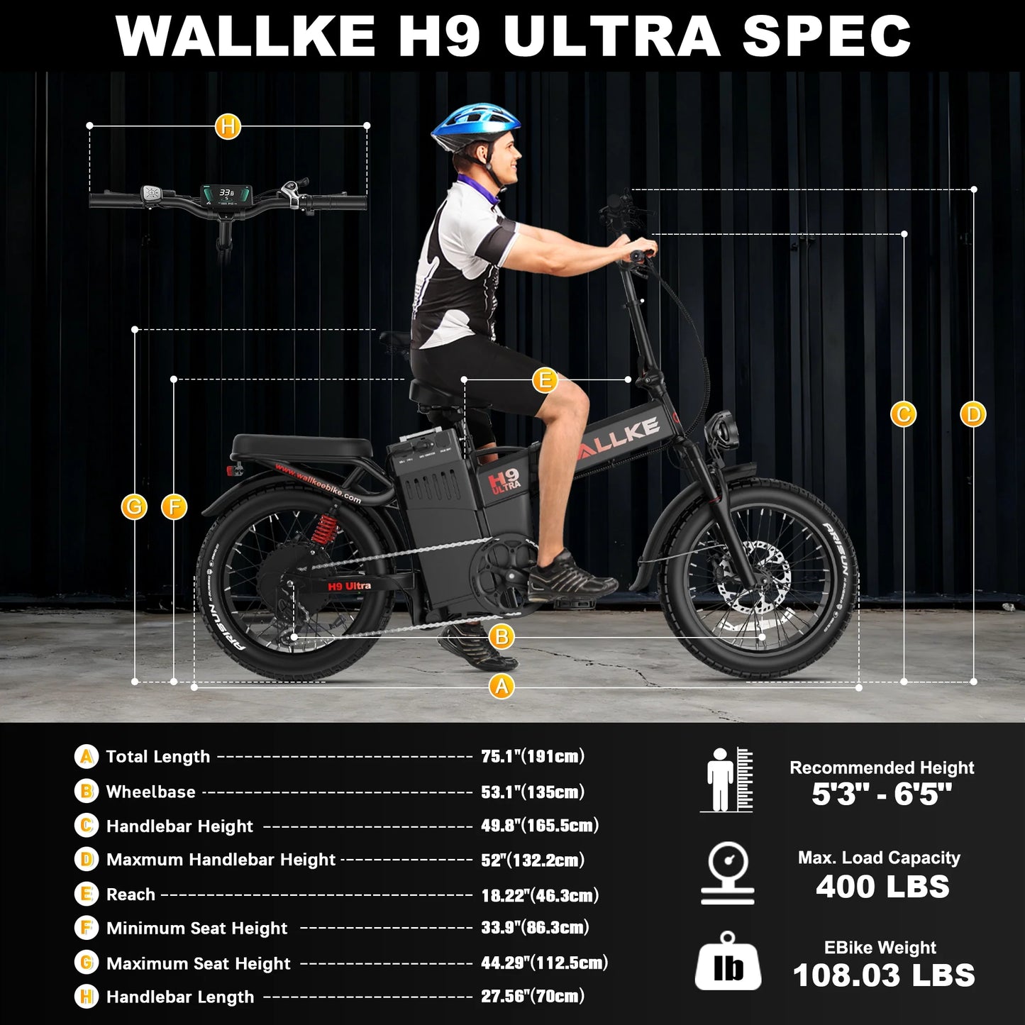 Wallke H9 Ultra - Off-grid power Storage   |   4,000W - 77 AH   Folding   Ebike