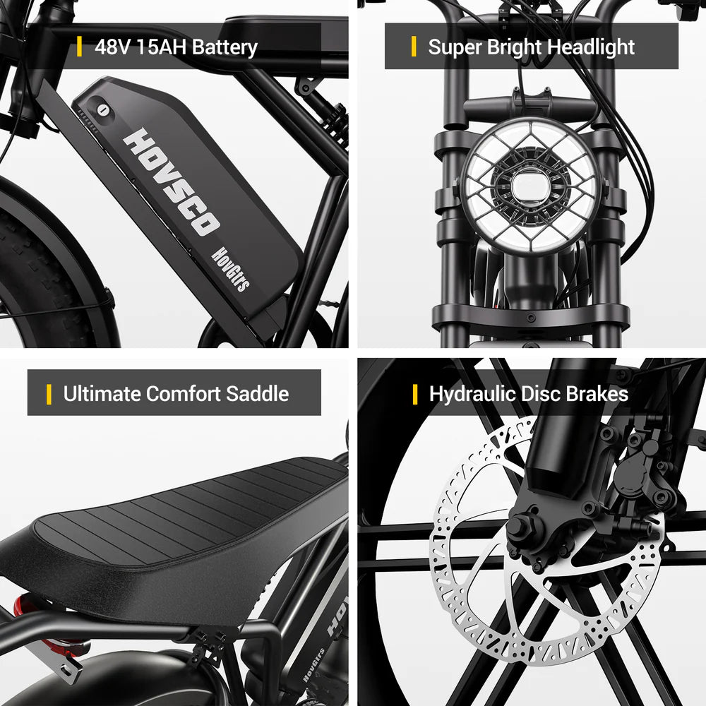 HOVSCO™   HovGtrs   1500W   Moped-style   Electric   Bike